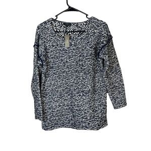 NWT J.Crew Navy White‎ Long Sleeve Textured Knit Wide Neck Sweater Extra Small